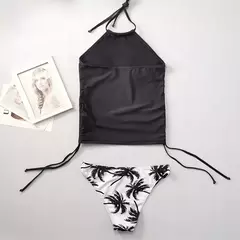Conjunto de tankini amarrado monocromático feminino, maiô halter, maiô sexy, maiô de praia sem costas, biquíni verão, 2024