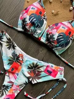 OIINAA-maiô sexy para mulheres, moda praia estampa halter, conjunto de biquíni com renda, maiô verão, moda praia sexy com cordão, 2 peças - comprar online