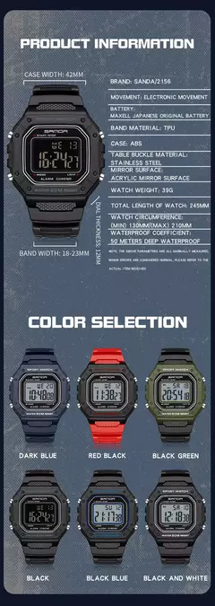 SANDA-Militar Masculino Resistente à Água Relógios Esportivos, Big Dial LED Digital Relógios de Pulso, cronômetros para Masculino, Exército, Moda, 2156 na internet