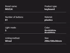 MUCAI-MK61 USB Teclado Mecânico Gaming, Interruptor Vermelho, RGB Backlit, Hot Swappable, 61 Chaves, Com Fio, Cabo Destacável