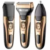 Kemei-Kit de higiene elétrica para homens, aparador de pêlos de barba, barbear corpo, nariz e orelha, lâmina facial recarregável, 3in 1