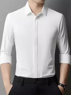 Imagem do Camisa de spandex fina de manga comprida masculina, manga curta, elástica alta