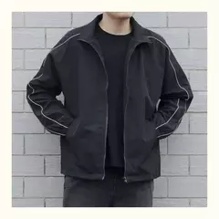 Blusão solto de retalhos masculino com bolsos, jaqueta bomber, zíper listrado, gola alta, impermeável, esportes ao ar livre, casual, outono - comprar online