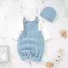 Bebê meninos e meninas sem mangas macacão de malha, recém-nascido infantil Netural Strap macacões, conjuntos de criança, chapéus roupas, moda