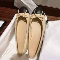 Sapatos de balé de boca rasa para mulheres, cor de pele de carneiro, sapatos borboleta, sapato único na internet
