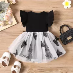 Vestido de Manga Voadora para Bebé Menina, Gola Redonda, Malha Costurada, Moda Casual, Verão, Novo, 0-3 Anos de Idade na internet