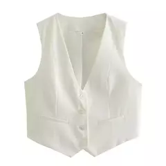 Colete feminino sem mangas TRAF, camiseta com decote em v, casacos curtos, terno de trabalho, preto e branco, moda verão - Wolf Magazine