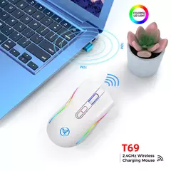 Imagem do HXSJ-T69 Mouse mecânico sem fio para jogos, 2.4G, RGB, ergonômico, 7 botões programáveis, 4800DPI, Office Gamer