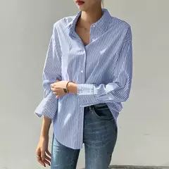 ZANZEA-Blusa feminina listrada de manga comprida, tops de túnica com botões, camisas elegantes, casual e elegante, verão, 2023 na internet