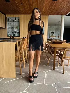Conjunto sexy de biquíni feminino, sutiã de renda, mini saia, férias de praia, fato de banho feminino casual, 2 peças, verão
