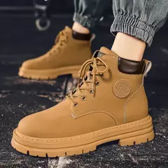 Bota de couro alta masculina, antiderrapante, confortável, casual, amarela, quatro temporadas, sapatos de trabalho ao ar livre, moda britânica - comprar online