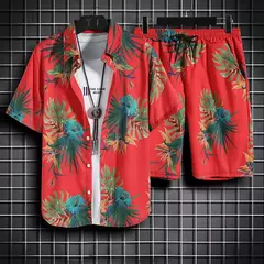 Imagem do Roupas de praia para homens 2 Piece Set Quick Dry Camisa Havaiana e Shorts Set Homens Moda Vestuário Impressão Casual Outfits Verão