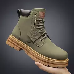 Botas casuais de cano alto masculinas, bota masculina de motocicleta, calçado de trabalho com renda, ruibarbo robusto, retrô, inverno - comprar online
