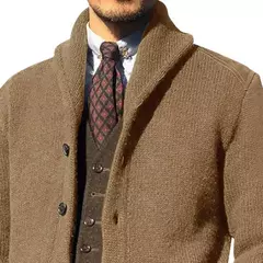 Homens casaco de malha lapela manga comprida bolsos engrossados cardigan camisola masculina outono botões sólidos placket casaco de malha para o trabalho - loja online