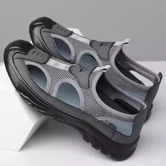 Sandálias de malha respirável para homens, sandálias de praia antiderrapantes, sapatos ocos ao ar livre, calçados flats, verão, novo - comprar online