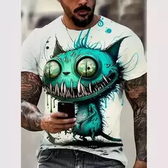 Camiseta 3D estampada animal masculina, estampa de gato e cachorro, manga curta, tops grandes, roupas de verão, nova moda - loja online
