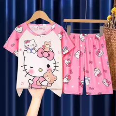 Conjunto de pijama infantil, roupa de manga curta, roupão, roupas para mães e filhos, meninos e meninas velhos, roupas de casa, verão - Wolf Magazine