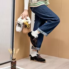Aiyuqi tênis feminino novo couro genuíno retro alemão sapatos de treinamento feminino inverno veludo pele plana sapatos casuais na internet