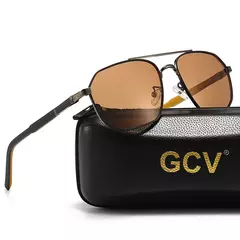 GCV-Óculos clássicos polarizados quadrados masculinos, óculos de sol piloto, armação de metal, óculos masculinos, bloqueio UV, marca de luxo, 2021 - loja online