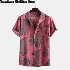 Camisa casual de seda gelo estampada manga curta masculina, site independente, roupas de férias havaianas, venda quente - Wolf Magazine