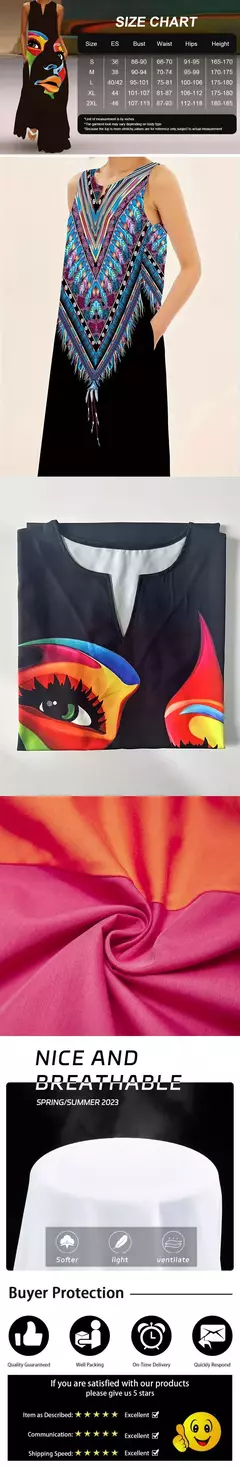 Vestido de noite sem mangas feminino, decote em v, vestido de bolso, estampa de colete casual, tamanho grande, elegante, uma peça, verão