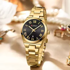 Curren-relógio de pulso de aço inoxidável feminino, cor do ouro, impermeável, quartzo, romântico, presente para namorada - Wolf Magazine