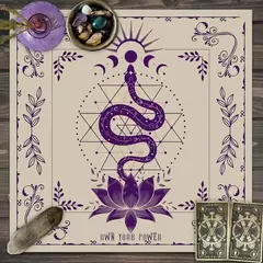Toalha De Mesa De Tarô Com Seu Poder, Em Forma De Serpente, Estampa Floral e Vegetal, Toalha De Mesa Astrologia, Decoração De Altar, 1Pc
