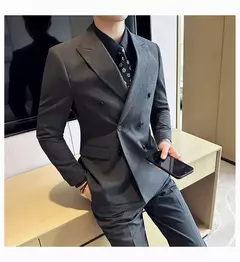 Fato de trespassado estilo britânico masculino, negócio formal, slim fit, smoking casual, festa de casamento, conjunto de 3 peças - Wolf Magazine