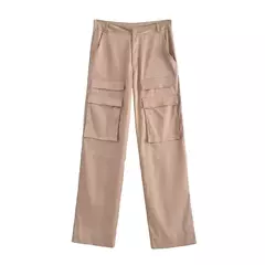 TRAF-Calça feminina de cetim cargo com bolsos, vintage, cintura alta, mosca com zíper, calça feminina, moda - Wolf Magazine