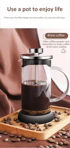 Imagem do Cafeteira de vidro de aço inoxidável, French Press Coffee Potes, Hand Brewing Coffee Pot, Chá Brewing, Milk Pot para casa, 350-1000ml