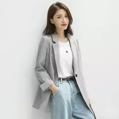 Blazer monocromático de manga comprida feminino, casaco casual, jaqueta de trabalho, escritório, negócio, novo, moda coreana, primavera, 2022