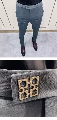 Calças justas de estiramento formal masculinas, calças casuais, roupa de cor sólida, calças de terno fashion