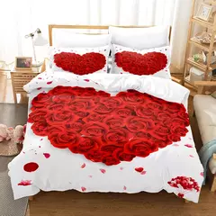 Rosas vermelhas conjunto capa de edredão rainha tamanho rei completa 3d conjuntos cama flor fronha colcha roupa única cama dupla 220x240 200x200 - comprar online