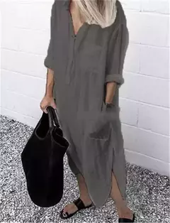 Vestido longo de linho de algodão feminino, branco, oversize, casual, simples, cor pura, divisão, praia, verão, elegante, S-4X - loja online