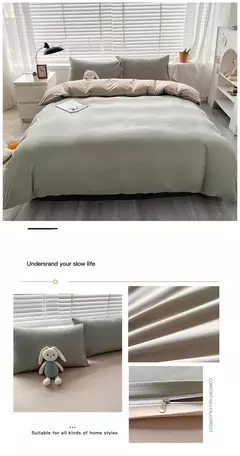 Conjunto de colcha de algodão lavada para dormitório estudantil, cama estilo japonês quadriculada outono e inverno, 4 unid - Wolf Magazine