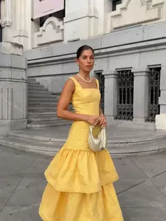 Imagem do Vestido feminino sem encosto com gola quadrada, estilingues elegantes, vestido com bolo monocromático, Vestes compridas femininas, Festa à noite, Verão, 2022