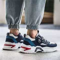 Imagem do Sapatilhas esportivas casuais coreanas masculinas, fivela giratória antiderrapante, corrida ao ar livre, tênis de estudante, sola macia, na moda, quatro temporadas
