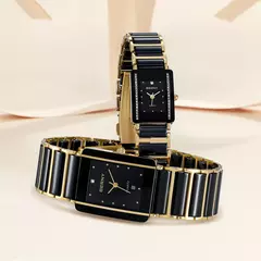 Imagem do BERNY-Relógio quartzo cerâmica masculina e feminina, relógio de pulso retangular, pulseira, luxo, ouro, relógios casal, relógios de presente, moda
