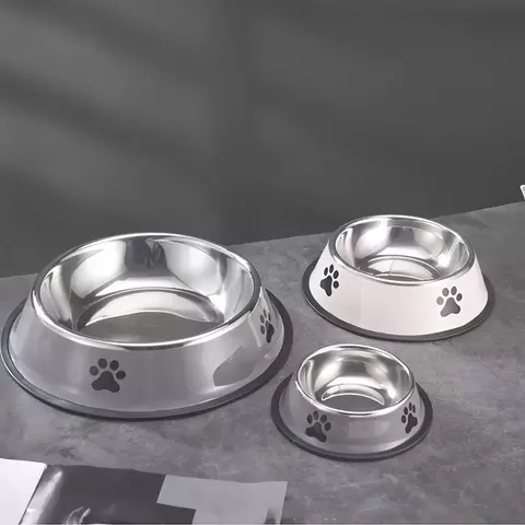 1pc de aço inoxidável tigela para animais de estimação tigela de comida para cães multi-especificação anti-queda tigela de comida tigela de alimentação para animais de estimação suprimentos
