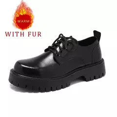 Imagem do Plataforma de couro coreana Oxfords para homens, deslizamento, fundo grosso, sapatos masculinos de derby, mocassins casuais, dedo do pé quadrado, sapatos formais
