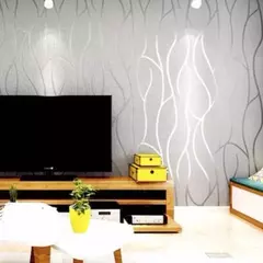 Imagem do European Non-Woven 3D Curve Stripe Adesivos de parede, Decoração à prova de umidade, Papel de parede grosso, 53cm