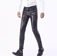 Calças finas de couro PU para homens, calças novas, vermelho, azul, preto, cinza, branco, 2023 - comprar online