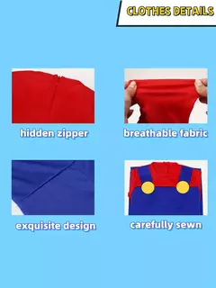 Jogo encanador bros cosplay trajes engraçados halloween carnaval roupas para homens mulheres fantasia macacão com chapéu luvas de bigode