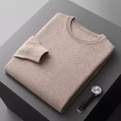 Pulôver masculino de malha com mangas compridas, suéter 100% lã merino, top casual básico de cor sólida, moda - comprar online