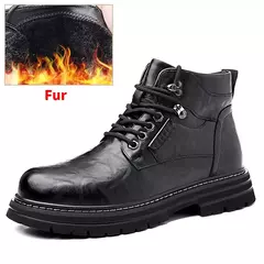 Qualidade superior designer de couro de vaca do vintage botas de neve dos homens de negócios botas de couro genuíno dos homens rendas acima botas de motocicleta ao ar livre - Wolf Magazine