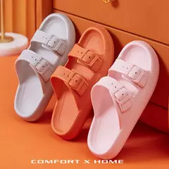 Moda fivela de plataforma grossa chinelos mulher em casa sola macia eva nuvem slides sandálias verão 2023 não deslizamento praia flip flops - Wolf Magazine