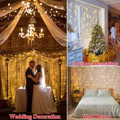 Impermeável Solar LED Curtain Light Decoração de guirlanda ao ar livre, luzes de corda, quintal, Natal, fada, luzes de corda, 300LEDs na internet
