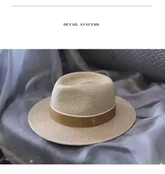 Imagem do Chapéu de Palha Aba Larga para Mulheres e Homens, Boné de Sol de Praia, Proteção UV, Fedora Natural, Panamá, Macio, Designer, Presente de Aniversário, Verão, Novo