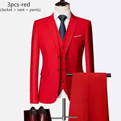 Imagem do Terno de casamento fino com três peças para homens, conjuntos monocromáticos de negócios e escritório, blazer grande, calça e colete, moda luxo