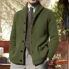 Homens casaco de malha lapela manga comprida bolsos engrossados cardigan camisola masculina outono botões sólidos placket casaco de malha para o trabalho - Wolf Magazine